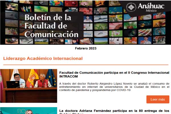 Boletín mensual Febrero 2023 Facultad de Comunicación Universidad Anáhuac México