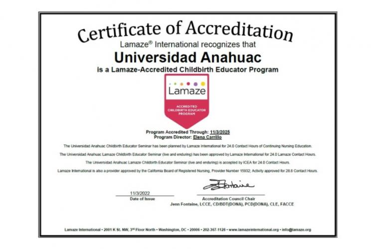 Especialidad en Educación Perinatal recibe acreditación de Lamaze International