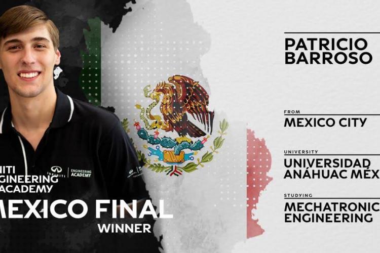 Patricio Barroso, alumno de Ingeniería Mecatrónica gana el premio Infiniti Engineering Academy 2018