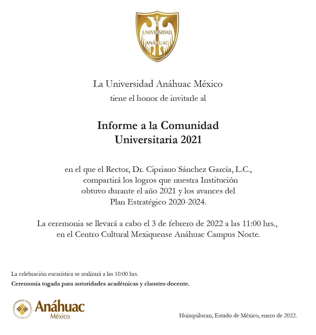 Invitación informe del rector