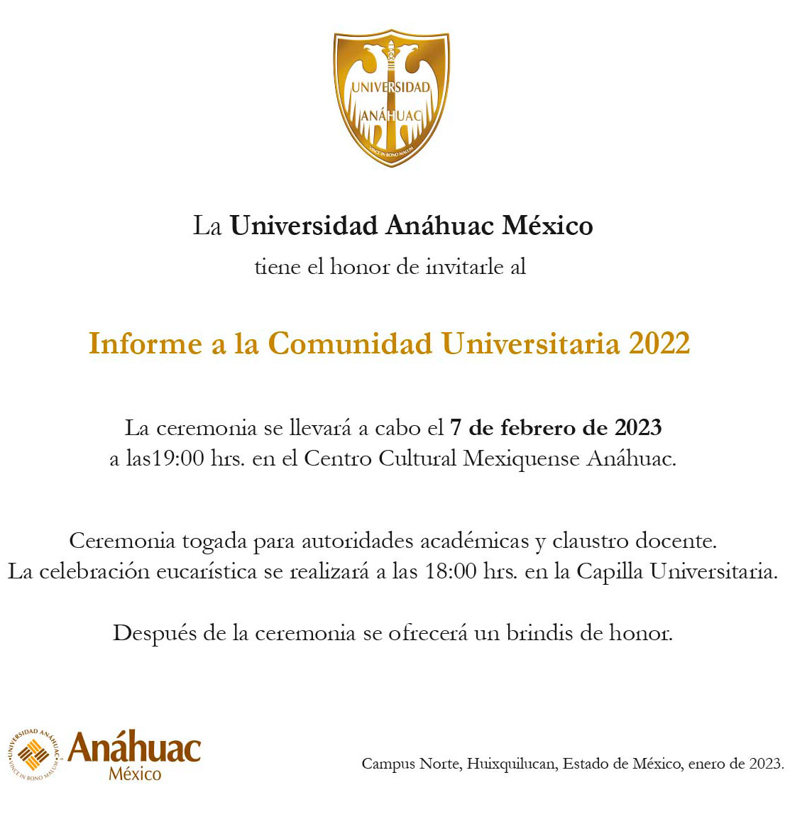 Invitación informe del rector