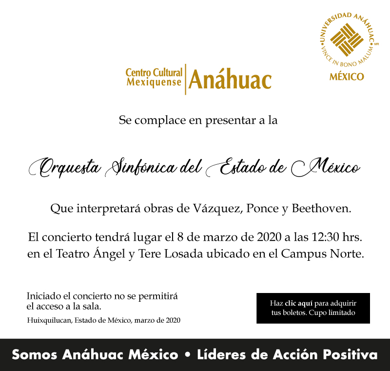 Concierto de la Orquesta Sinfónica del Estado de México. Interpretará obras de Vázquez Ponce y Beethoven.