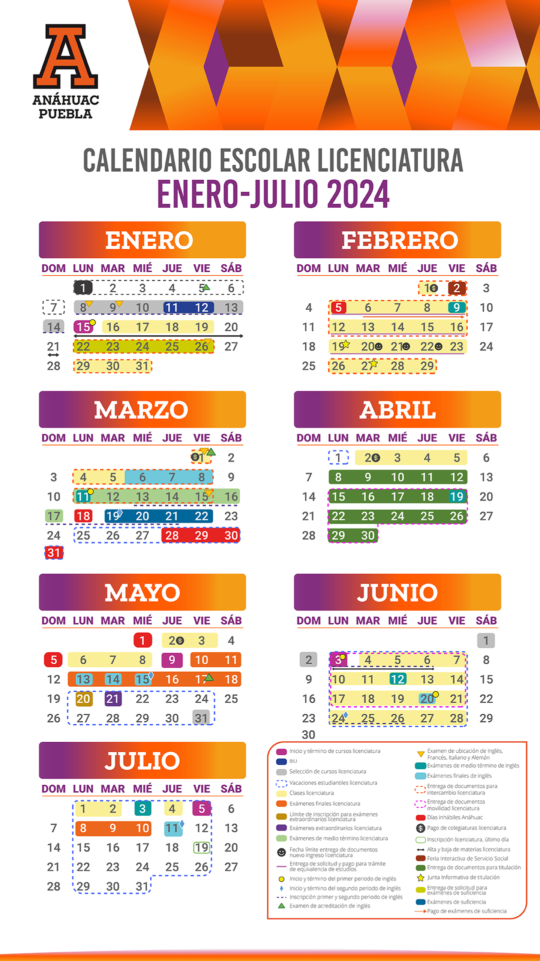 Calendario Universitario Universidad Anáhuac Puebla
