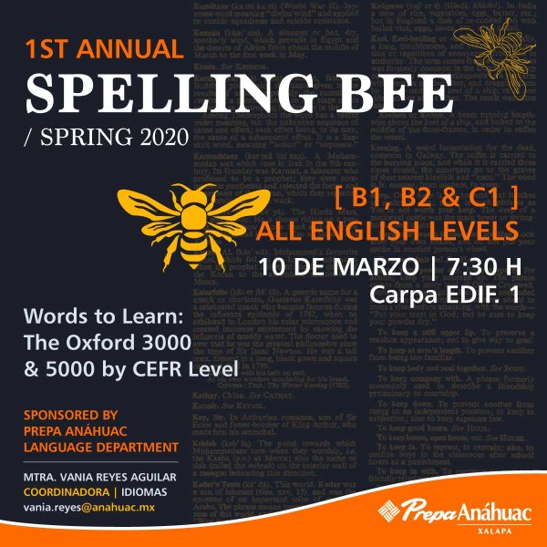 Ver en pantalla completa 1st Annual Spelling Bee Spring 2020