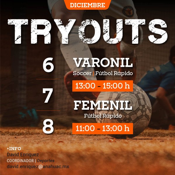 Ver en pantalla completa Tryouts para Soccer y Fútbol Rápido: Femenil y Varonil